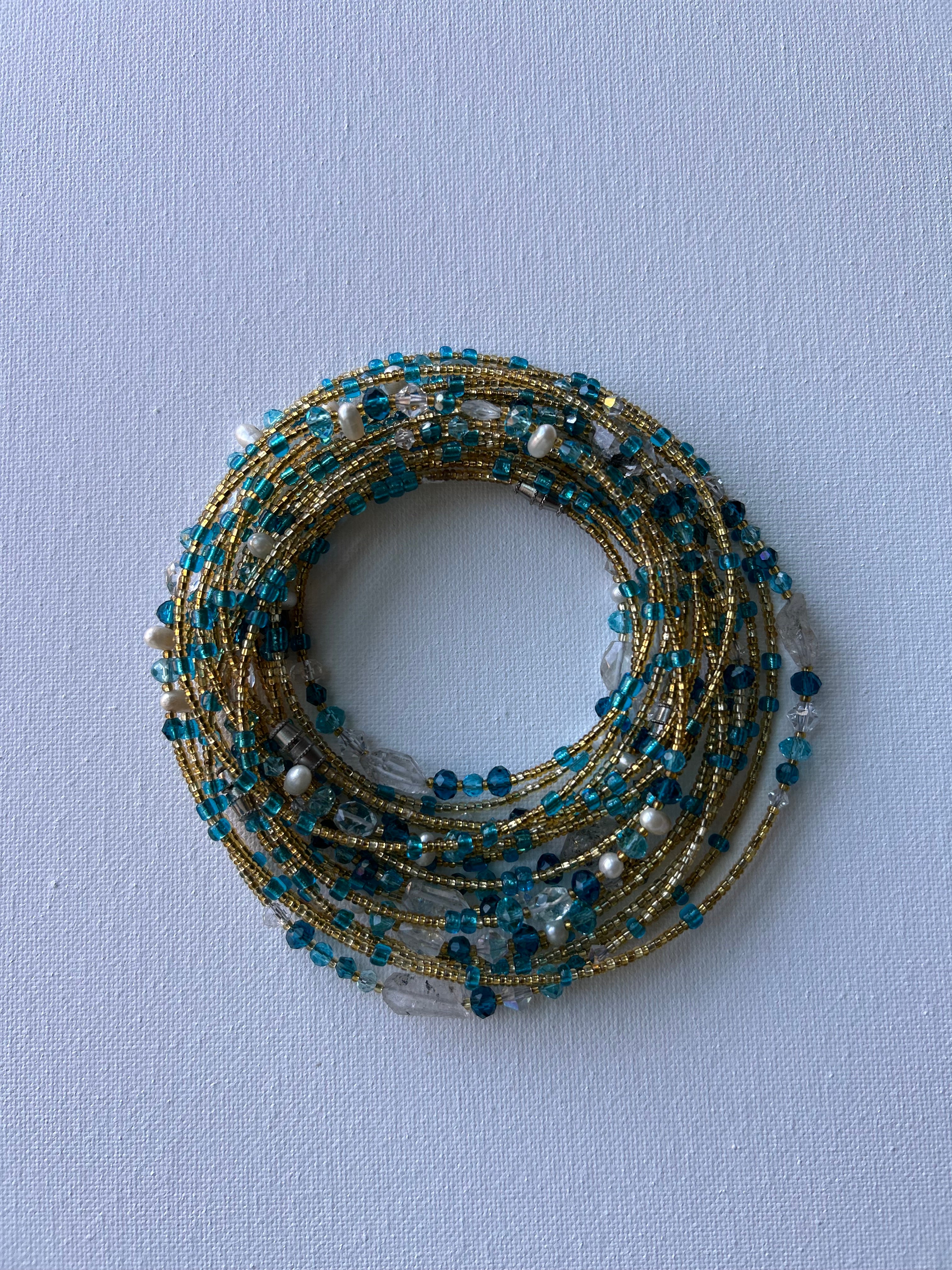 Aquamarine and Herkimer Diamond Waist Bead