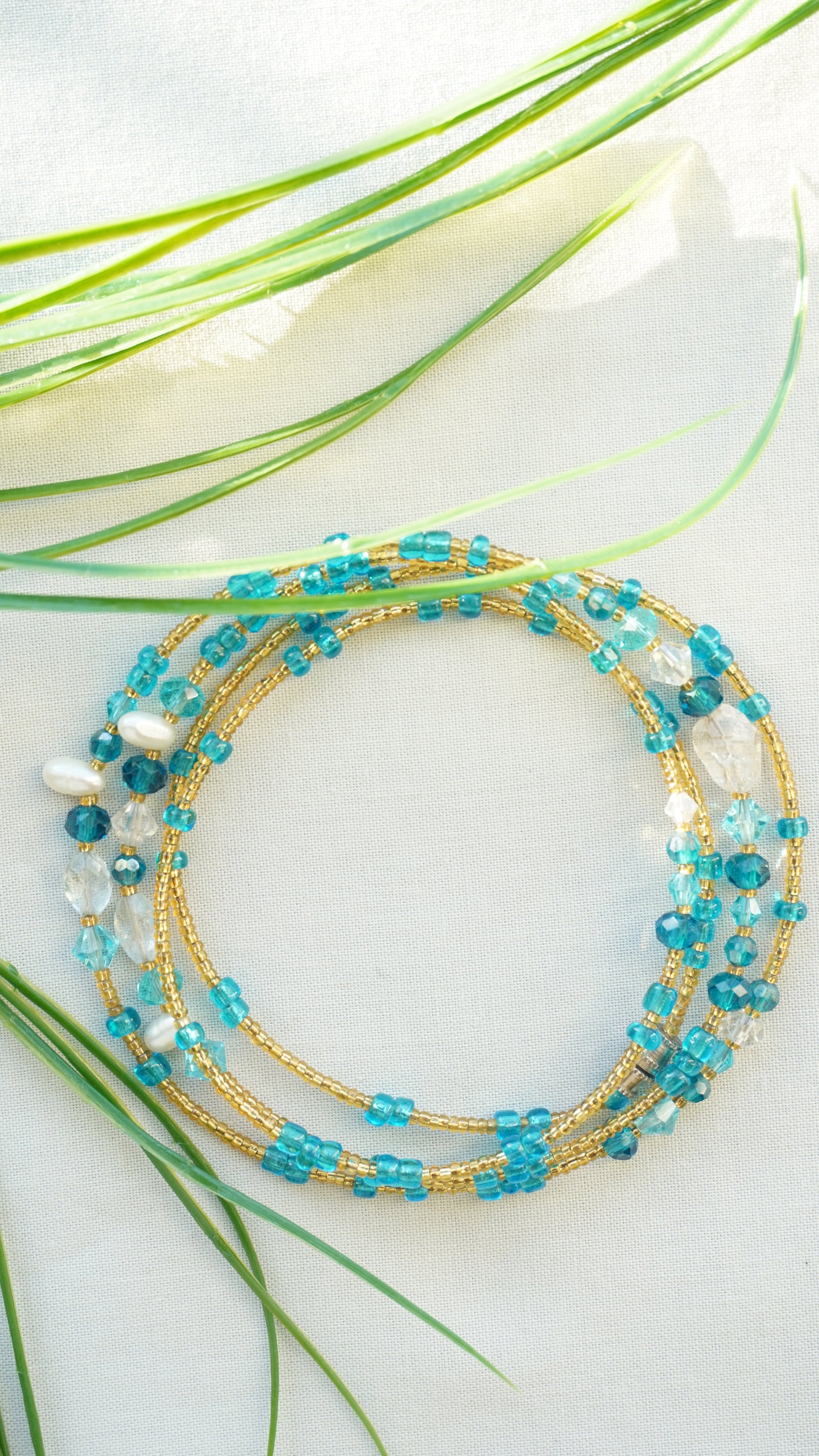 Aquamarine and Herkimer Diamond Waist Bead