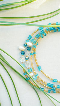 Aquamarine and Herkimer Diamond Waist Bead