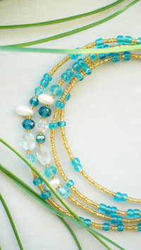 Aquamarine and Herkimer Diamond Waist Bead